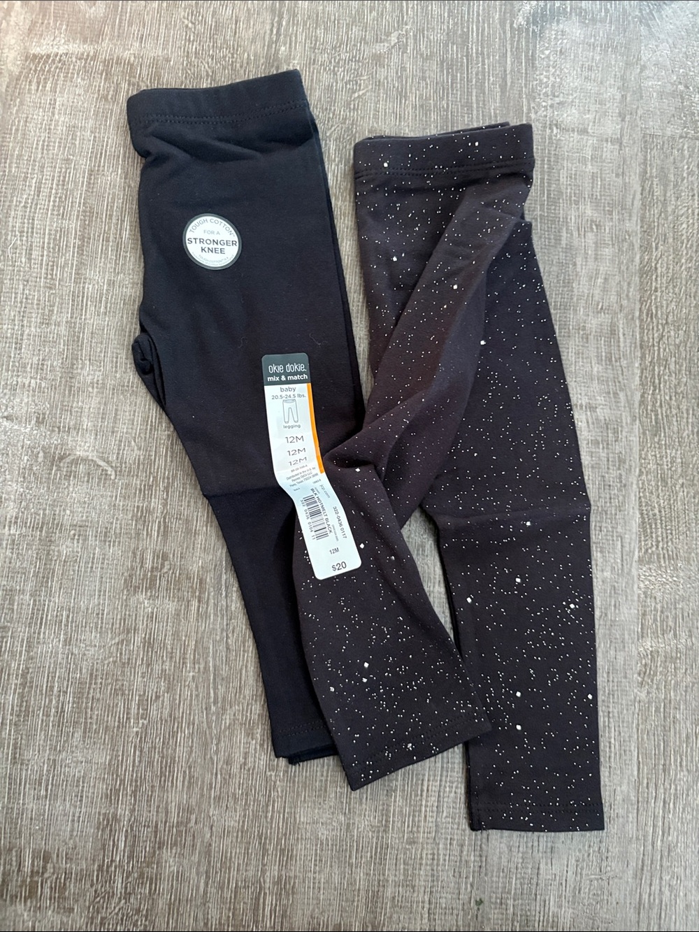 Children's Black Stretch Leggings with Sparkle - 12M